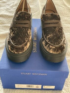 Stuart Weitzman Brown Crushed Velvet Soho  Loafers-Truffle